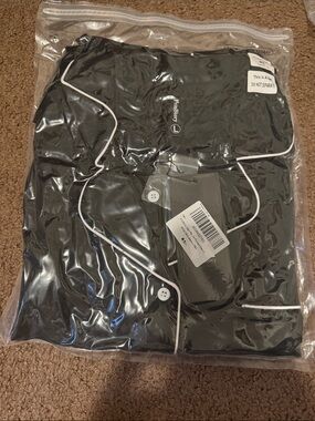 Black Button-Up Pajama Top with White Piping